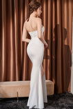 Mermaid White Strapless Long Prom Dress with slit