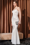 Mermaid White Strapless Long Prom Dress with slit