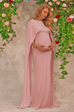 Pink Maternity Wedding Guest Dress With Cape