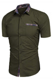 Army Green Short Sleeves Button Down Casual Men's Shirt