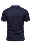 Navy Short Sleeves Zipper Cotton Men's Polo Shirt