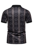 Black Pattern Printed Short Sleeves Men's Polo Shirt