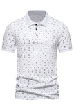 Dark Blue Pattern Printed Short Sleeves Men's Polo Shirt