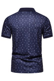 Dark Blue Pattern Printed Short Sleeves Men's Polo Shirt