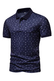 Dark Blue Pattern Printed Short Sleeves Men's Polo Shirt