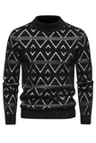 White Men's Round Neck Striped Print Pullover Sweater