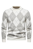 Light Khaki Men's Round Neck Knit Printed Sweater