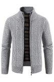 Men's Burgundy Stand Collar Thickened Cardigan Sweater