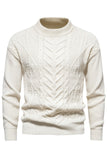 White Jacquard Round Neck Men's Knit Sweater