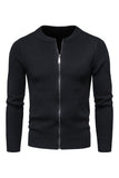 Black Round Neck Men's Zippered Knitted Sweater