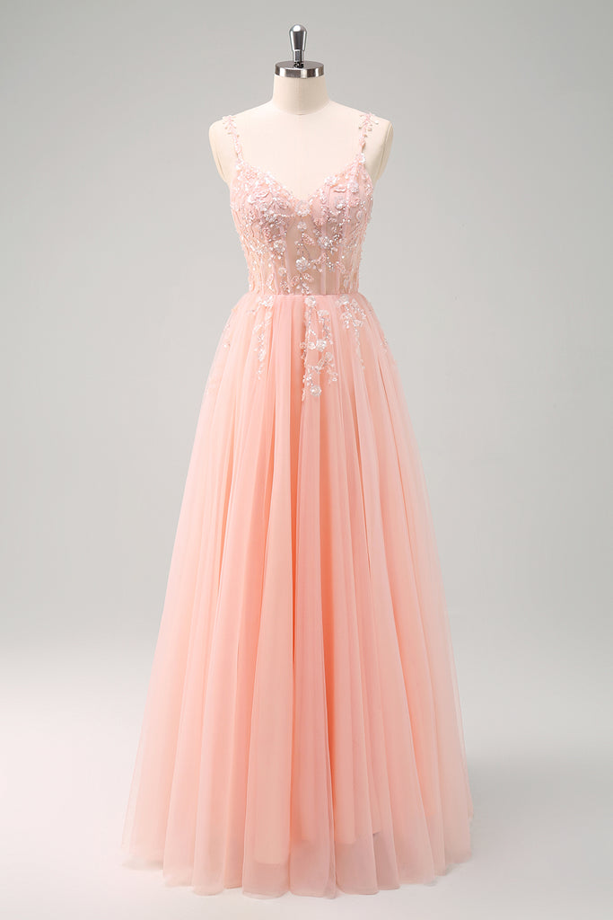 Glitter Green Tulle Appliques Sequins Prom Dress A Line Party Evening Gown cc2237 main image 1