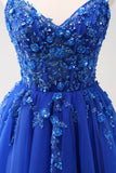 Sparkly A-Line Royal Blue Spaghetti Straps Corset Long Prom Dress