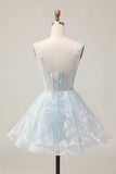 White A-Line Corset Short Floral Homecoming Dress with Sequins