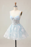 White A-Line Corset Short Floral Homecoming Dress with Sequins