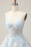 White A-Line Corset Short Floral Homecoming Dress with Sequins