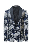 Black White Floral Printed Shawl Lapel 2 Pieces Men Suits