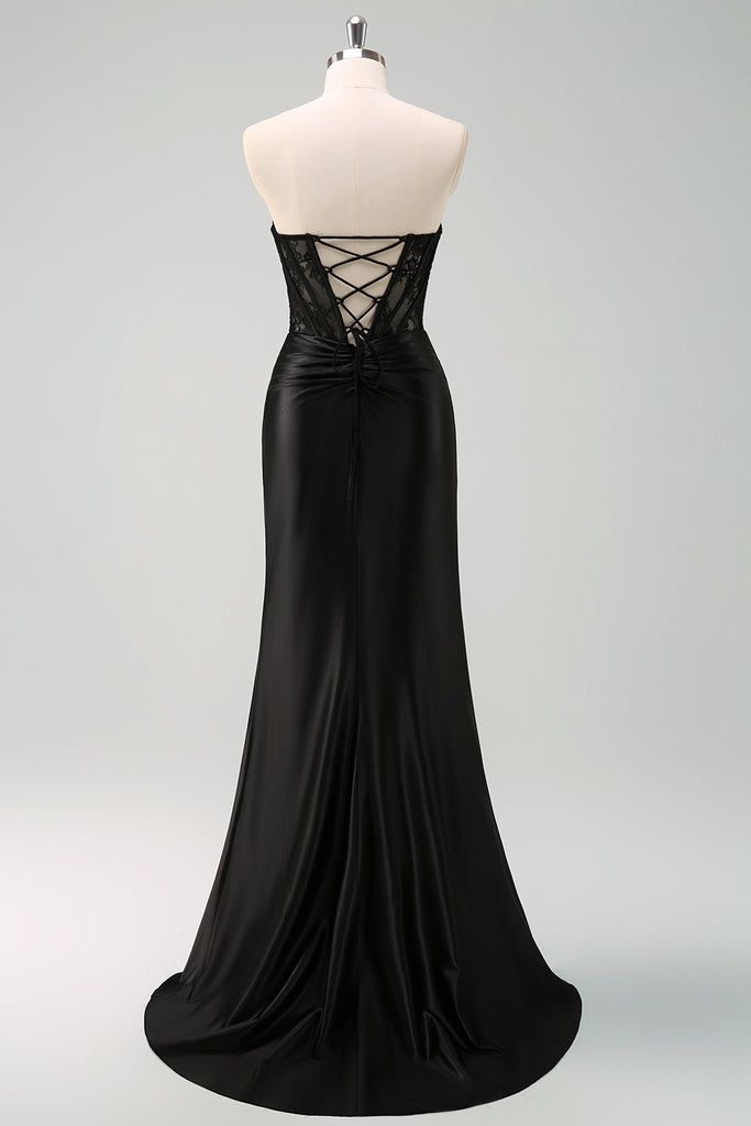 Beautiful Mermaid Strapless Black Long Organza Party Dresses Prom Dress