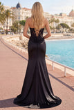 Black Strapless Mermaid Ruched Corset Long Prom Dress