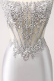 Silver Strapless Sequins Corset Tight Homecoming Dress