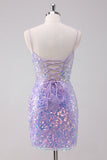 Sparkly Purple Bodycon Spaghetti Straps Sequins Short Homecoming Dress