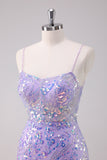 Sparkly Purple Bodycon Spaghetti Straps Sequins Short Homecoming Dress