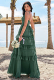 Eucalyptus A-Line Chiffon Tiered Long Bridesmaid Dress