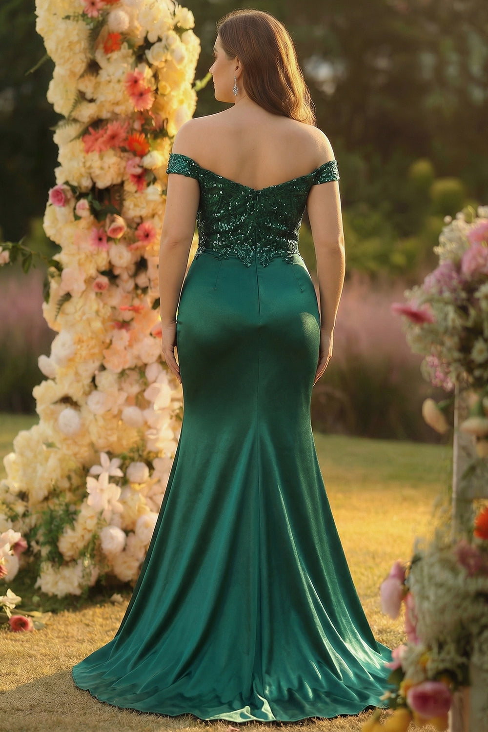 Zapaka Women Dark Green Mermaid Long Satin Prom Dress with Slit Off the Shoulder Plus Size Party Dress with Lace Up Back, Dark Green / US16W Zapaka Women Dark Green Mermaid Long Satin Prom Dress with Slit Off the Shoulder Plus Size Party Dress with Lace Up Back, Dark Green / US16W