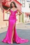 Mermaid Corset Sequined Long Fuchsia Prom Dress with Slit