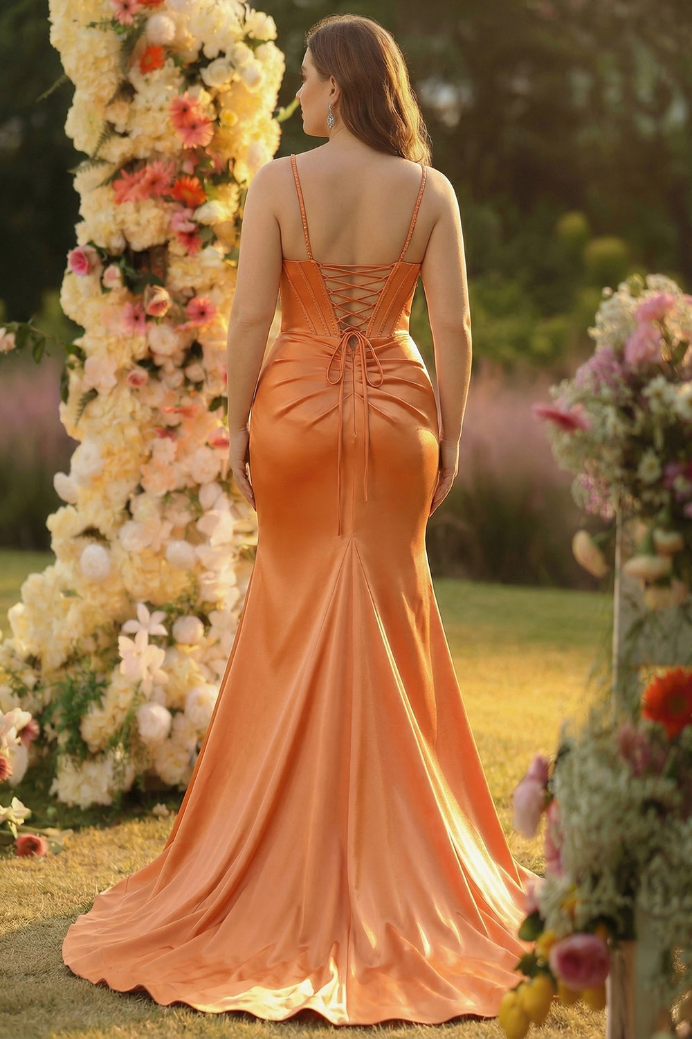 ZAPAKA Women Fuchsia Plus Size Prom Dress with Slit Spaghetti Straps Mermaid Corset Sequined Evening Dress, Orange / US10 ZAPAKA Women Fuchsia Plus Size Prom Dress with Slit Spaghetti Straps Mermaid Corset Sequined Evening Dress, Orange / US10