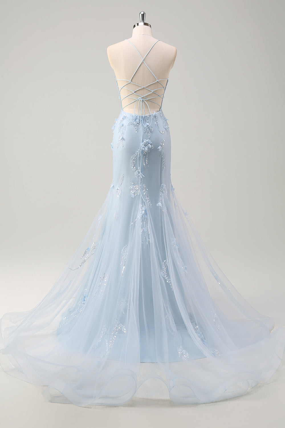 ZAPAKA Women Blue Long Plus Size Prom Dress Mermaid Spaghetti Straps Corset Tulle Evening Party Dress with 3D Flowers ZAPAKA Women Blue Long Plus Size Prom Dress Mermaid Spaghetti Straps Corset Tulle Evening Party Dress with 3D Flowers