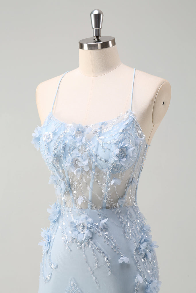 Chic Mermaid Spaghetti Straps Tulle Lace Beaded Without Sleeves Long Prom Dress, Evening Dress