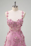 Taro A-Line Off The Shoulder Corset Slit Long Prom Dress With 3D Flowers