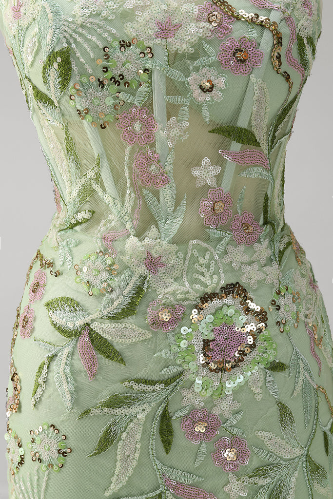 ZAPAKA Women Green Mermaid Prom Dress Halter Corset Appliqued Flower