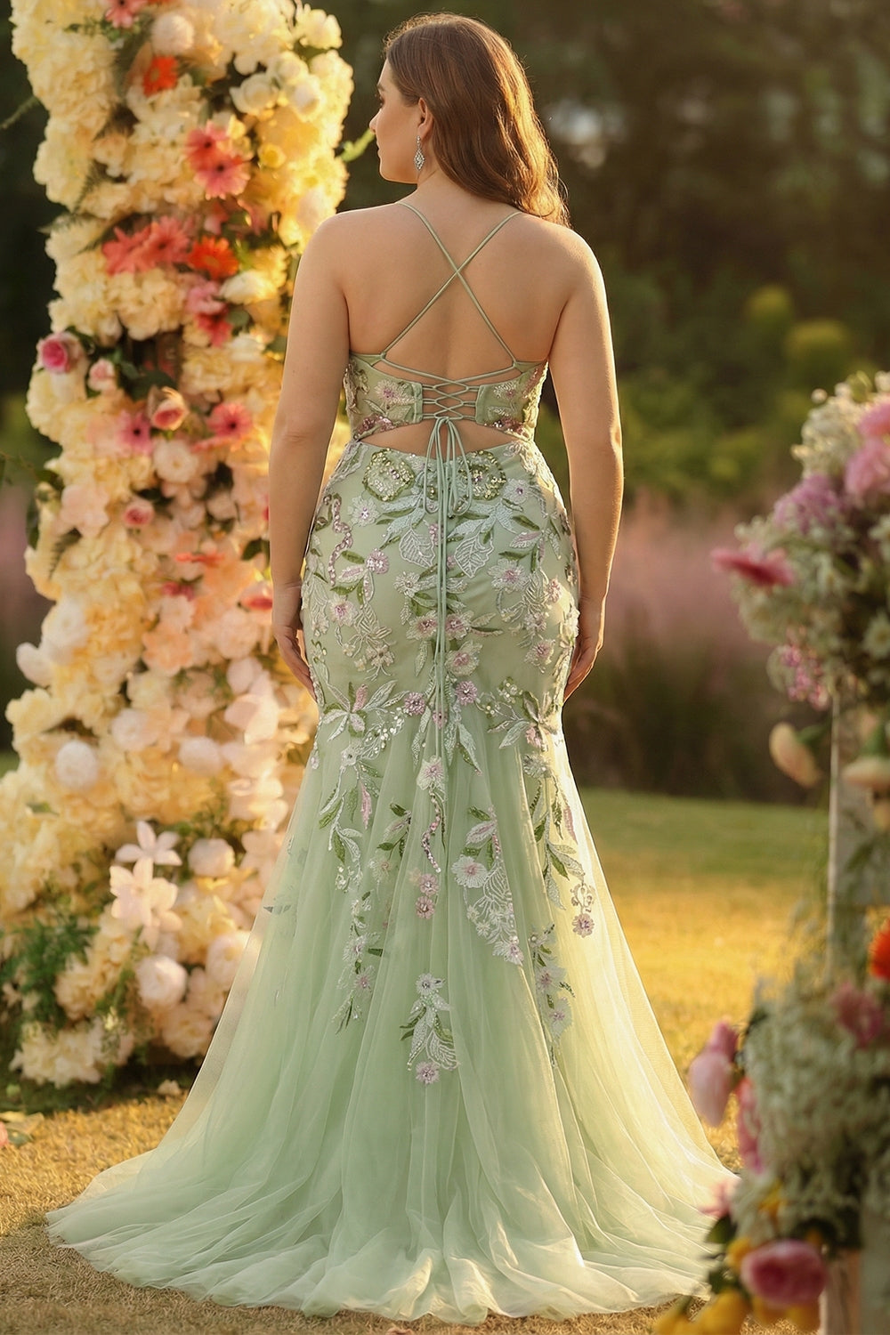 ZAPAKA Women Green Mermaid Prom Dress Spaghetti Straps Corset Embroidered Lace Up Back Plus Size Long Party Dress with Slit ZAPAKA Women Green Mermaid Prom Dress Spaghetti Straps Corset Embroidered Lace Up Back Plus Size Long Party Dress with Slit