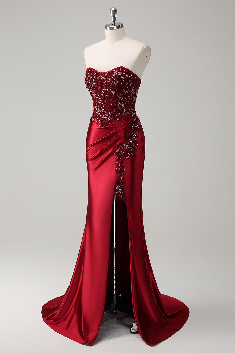 Zapaka Women Mermaid Burgundy Long Prom Dress with Slit Strapless Formal Dress with Beading, Burgundy / US22W Zapaka Women Mermaid Burgundy Long Prom Dress with Slit Strapless Formal Dress with Beading, Burgundy / US22W