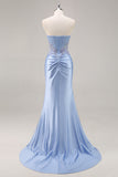 Strapless Mermaid Dark Green Sequin Prom Dress with Slit