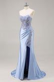 Strapless Mermaid Dark Green Sequin Prom Dress with Slit