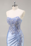 Strapless Mermaid Dark Green Sequin Prom Dress with Slit