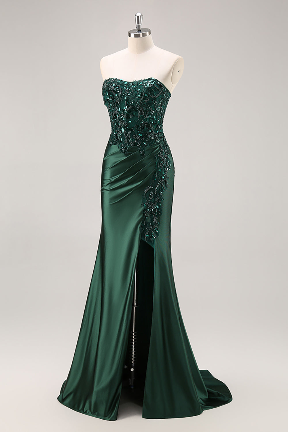 Zapaka Women Mermaid Strapless Prom Dress with Slit Dark Green Sequin Long Formal Dress with Beading ZAPAKA Zapaka Women Mermaid Strapless Prom Dress with Slit Dark Green Sequin Long Formal Dress with Beading ZAPAKA