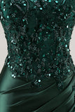 Strapless Mermaid Dark Green Sequin Prom Dress with Slit