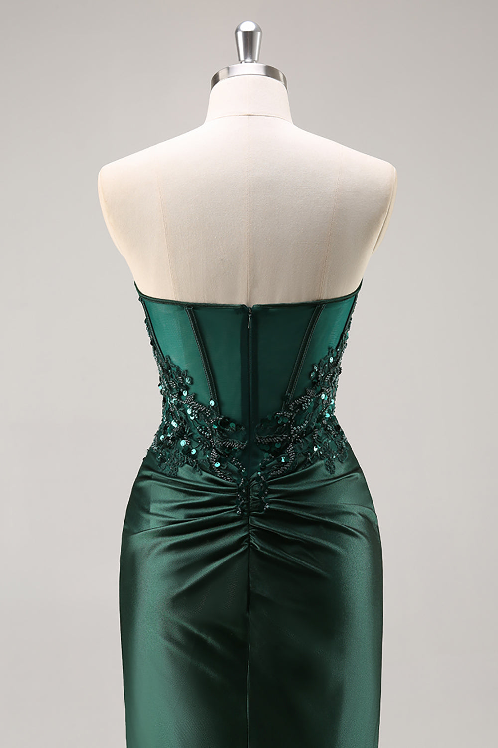 Zapaka Women Mermaid Strapless Prom Dress with Slit Dark Green Sequin Long Formal Dress with Beading, Dark Green / US8 Zapaka Women Mermaid Strapless Prom Dress with Slit Dark Green Sequin Long Formal Dress with Beading, Dark Green / US8