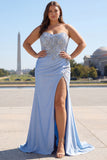 Strapless Mermaid Dark Green Sequin Prom Dress with Slit