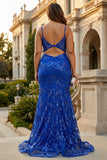 Sparkly Dark Green Mermaid Spaghetti Straps Corset Sequined Embroidery Tulle Long Prom Dress
