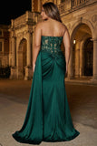 Sparkly Dark Green Corset Mermaid Sweetheart Long Plus Size Prom Dress with Slit