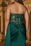 Sparkly Dark Green Corset Mermaid Sweetheart Long Plus Size Prom Dress with Slit