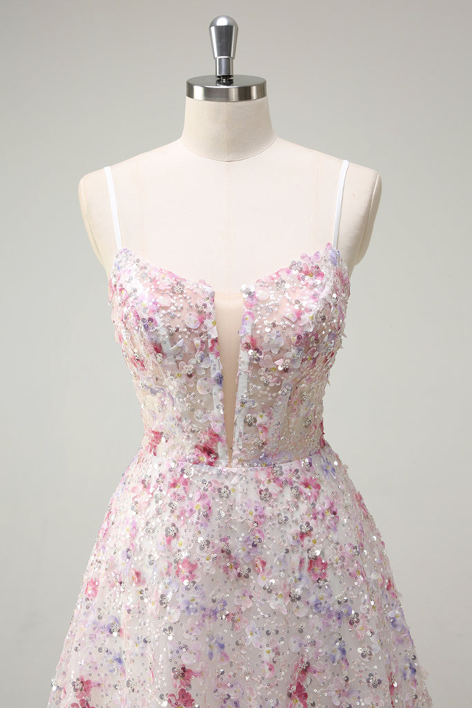 Pretty A Line Spaghetti Straps Pink Evening Dress Long Prom Dresses