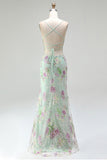 Sparkly Light Green Mermaid Spaghetti Straps Sequins Long Prom Dress with Appliques