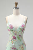 Sparkly Light Green Mermaid Spaghetti Straps Sequins Long Prom Dress with Appliques