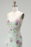 Sparkly Light Green Mermaid Spaghetti Straps Sequins Long Prom Dress with Appliques