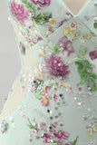 Sparkly Light Green Mermaid Spaghetti Straps Sequins Long Prom Dress with Appliques